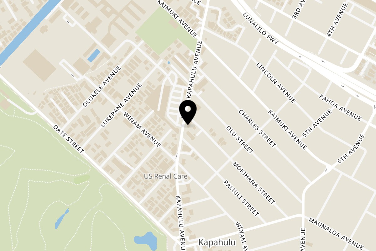 Map showing the location of Kaimana Farm Cafe on 845 Kapahulu Ave in Honolulu